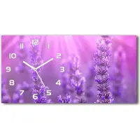 Tulup Wanduhr aus Glas – 60x30 cm - Glasbild - Glasuhr - Gehärtetes Glas - weisse-zeiger - Lavendel