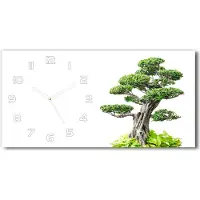 Tulup Wanduhr aus Glas – 60x30 cm - Glasbild - Glasuhr - Gehärtetes Glas - weisse-zeiger - Bonsai Baum