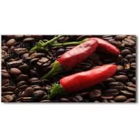 Tulup Wanduhr aus Glas – 60x30 cm - Glasbild - Glasuhr - Gehärtetes Glas - schwarze-zeiger - Chillies und Kaffee