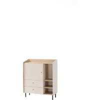 Masseno Kommode VETTA 95 cm Sideboard mit 2 Schubladen und 1 Türen für Wohnzimmer Schlafzimmer Modern 95x42x115 cm Beige / Beige