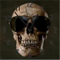 Wallario Design Wanduhr Totenschädel mit cooler Sonnenbrille aus Echtglas, Größe 30 x 30 cm
