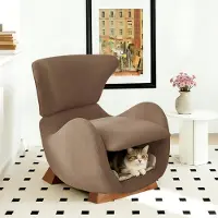 Flieks Loungesessel Einzelsofa Polstersessel mit Katzenbett, Armlehnensessel Relaxsessel Loungesofa im Walhai-Look, Einzelsessel mit Hundenbett, Braun