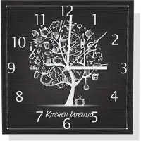 Wallario Design Wanduhr Kitchen Utensils - Baum aus Küchenutensilien in schwarz weiß aus Aluverbund, Größe 30 x 30 cm