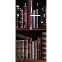 Wallario Design Wanduhr Bücherregal mit alten Büchern aus Echtglas, Größe 30 x 60 cm