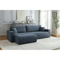 Fun-Möbel Ecksofa Schlafsofa Sofa ARMARI in Stoff Wind Dunkelblau Ottomane Rechts