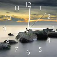 Wallario Design Wanduhr Mystische Felsen im Meer aus Echtglas, Größe 30 x 30 cm