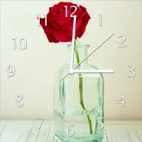 Wallario Design Wanduhr Rote Rose in Glasvase aus Echtglas, Größe 30 x 30 cm