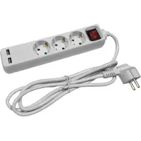 Entac Steckdosen-Verlängerungskabel S1 3 Steckdosen mit Schalter 1,5m 3G1,5 2 USB, 1,5 m, Drinnen, IP20, Kunststoff, Metall, Weiß, 3 AC-Ausgänge