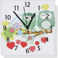Wallario Design Wanduhr Bunte Eulen mit kleinen Vögeln auf dem Ast aus Aluverbund, Größe 30 x 30 cm