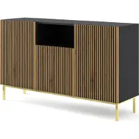 Homlando Kommode RAVENNA A 150 cm 2D1DM rahmen SCHWARZ MATT / ARTISAN EICHE Sideboard MDF 3 Türen Highboard Schrank offene Regale Büfett mit gefräster fronten