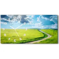 Tulup Wanduhr aus Glas – 60x30 cm - Glasbild - Glasuhr - Gehärtetes Glas - weisse-zeiger - Pfad in der Wiese