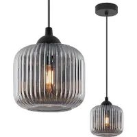Light11 HOME Riffle Schwarze Hängelampe 1 Flacher Graphit-Lampenschirm Zylinder E27