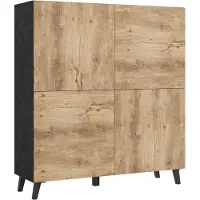 MINIO go for it , Hohe Kommode LOKET 120 cm – Elegantes Sideboard mit viel Stauraum und schrägen Füßen, Graphit Matera / Kastanien Breslau