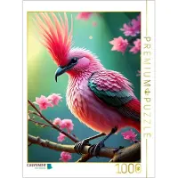 CALVENDO Puzzle Ein bunter Paradiesvogel mit pinkfarbenen Federkamm inmitten zarten pinkfarbenen Blumen | 1000 Teile Lege-Größe 64 × 48 cm Foto-Puzzle für glückliche Stunden