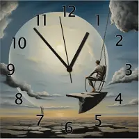 Wallario Design Wanduhr Schaukel am Himmelsrand aus Echtglas, Größe 30 x 30 cm