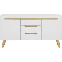 Lomadox Sideboard Wohnzimmer in Weiß Matt mit Eiche STOCKTON-61