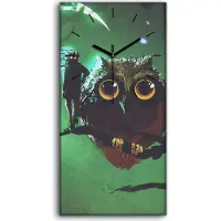 Coloray Wandbild Leinwand Bilder Wanduhr Geräuschlos 30x60 Kunst Mond Kauz Tier - schwarze Hände