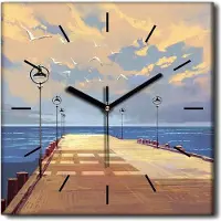 Coloray Uhr auf Leinwand 30x30 cm Wand Uhr Dekoration Wohnzimmer Segeltuch schwarze Hände -Seebrückiger Himmel