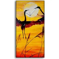 Coloray Wanduhr Uhr Wandbild Leinwand 30x60 Malerei Tier Vögel Sonne Sonnenuntergang - weiße Hände