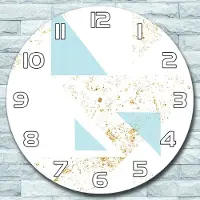 Coloray Wanduhr aus Glas Rund fi 30 Blaue und goldene Dreiecke Deko Schlafzimmer Büro