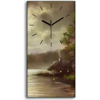 Coloray Dekor Leinwand Uhr Wandbilder 30x60 Gemälde See Bäume Hütten Boot Fischer Kunst - schwarze Hände