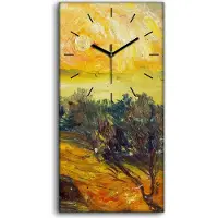 Coloray Wandbild Leinwand Bilder mit Uhr 30x60 Ölgemälde Abstrakte Sonnenuntergang Natur - schwarze Hände