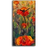 Coloray Wandbild Leinwand Bilder mit Uhr 30x60 Malerei Wiese Blumen Pflanzen Mohn - schwarze Hände