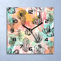 Coloray Wanduhr Echt-Glas-Küchenuhr Pflanzen Kaktus Quarz Lautlos 30x30 Deko Bilder