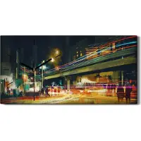 Coloray Küchenuhr Bürouhr Leinwand Uhr 60x30 digitales Malen Stadt Straße bei Nacht - schwarze Hände