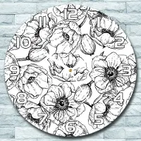 Coloray Wanduhr aus Glas Rund fi 30 Schwarzweißer Blumen Quarz Deko Wohnzimmer Büro