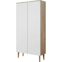 PAWS MÖBEL BERGEN , Kleiderschrank, Schrank mit Türen, Wohnzimmer, 100x196x57, Eiche ARTISAN, natürliche Holzbeine, skandinavischer Stil, weiße Fronten