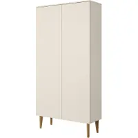 PAWS MÖBEL BERGEN , Kleiderschrank, Kleiderschrank mit Türen, Drehtürenschrank, 100x196x57, Beige/Kaschmir, natürliche Holzbeine, skandinavischer Stil