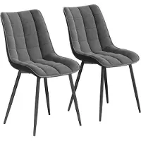 Woltu Esszimmerstühle 2er-Set, Polsterstuhl mit Rückenlehne, bis 150 kg belastbar, Sitzfläche aus Samt, Metallbeine, Dunkelgrau