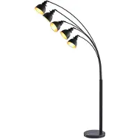 LINDBY Stehlampe Lira, 5-flg., Höhe 205 cm, schwarz, gold
