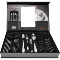 Cheffinger , 24 teiliges Besteckset für 6 Personen Elegantes Design, Silber