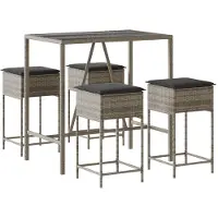 Syfax 5-tlg. Gartenbar-Set mit Kissen Grau Poly Rattan