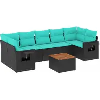 vidaXL 8-teiliges Gartensofa-Set mit Kissen, schwarzes Polyrattan