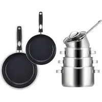 Sola Topfset Pearl 6-teilig – Edelstahl – downdraft-geeignet – Kochtöpfe Ø 16, 18, 20 cm & Stieltopf Ø 16 cm + BEKA Bratpfannen Ø 24, 28 cm – geeignet für alle Herdarten