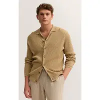 Bugatti Strickjacke "Regular Fit", Herren, Gr. L, beige (40, beige), Rippstrick, 100% Baumwolle, unifarben, regular fit, Strickjacken Strickjacke, geknöpft mit Polokragen