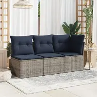 Syfax Gartensessel ohne Armlehnen mit Kissen Grau Poly Rattan