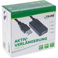 InLine USB 2.0 Aktiv-Verlängerung, USB-A Stecker/Buchse, 7.5m, 7,5 m, USB A, USB A, USB 2.0, 0,48 Gbit/s, Schwarz