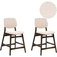 Beliani Barstuhl 2er Set Beige Bouclé Gepolstert mit Dunklen Holzbeinen ohne Armlehnen Retro-Design Tresenstuhl mit Polstersitz für Küche Wohnzimmer