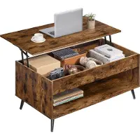 Vasagle Wohnzimmertisch, höhenverstellbarer Couchtisch, verstecktes Fach, für Homeoffice, offenes Fach, vintagebraun-schwarz