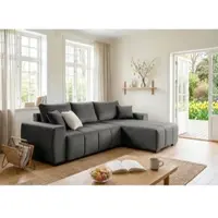 Home affaire Ecksofa "Bello L-Form, B: 256 cm", schwarz, B:256cm, 100% Polyester, Sofas, Ecksofa, Bettfunktion, Bettkasten & 2 Zierkissen, Federkern