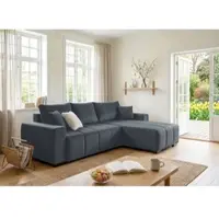 Home affaire Ecksofa "Bello L-Form, B: 256 cm", anthrazit, B:256cm, 100% Polyester, Sofas, Ecksofa, Bettfunktion, Bettkasten & 2 Zierkissen, Federkern