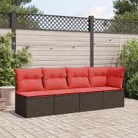Syfax Gartensofa mit Kissen 4-Sitzer Braun Poly Rattan