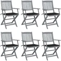 Syfax Klappbare Gartenstühle 6 Stk. mit Sitzkissen Massivholz Akazie