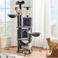Yaheetech Kratzbaum 175 cm hoch, mit Sisal-Säulen, Plattformen, Korb, Hängematte, Plüschball, für 3-4 Katzen, Dunkelgrau