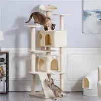 Yaheetech Kratzbaum 178 cm H, stabiler Katzenkratzbaum Katzenbaum Katzenmöbel, Kletterbaum für Katzen, Beige