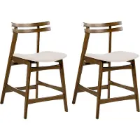Beliani Barstuhl 2er Set Braun u. Cremeweiß Holz mit Polstersitz Rückenlehne Fußstütze ohne Armlehnen Retro-Design Tresenstuhl Küchenstuhl